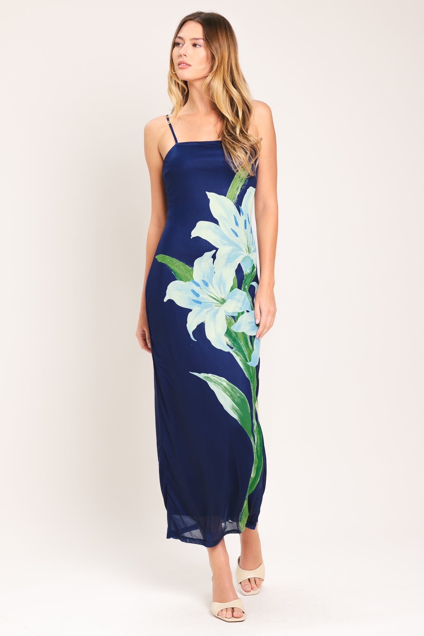 DEEP BLOOM POWER MESH MIDI DRESS - Glamourous Grace