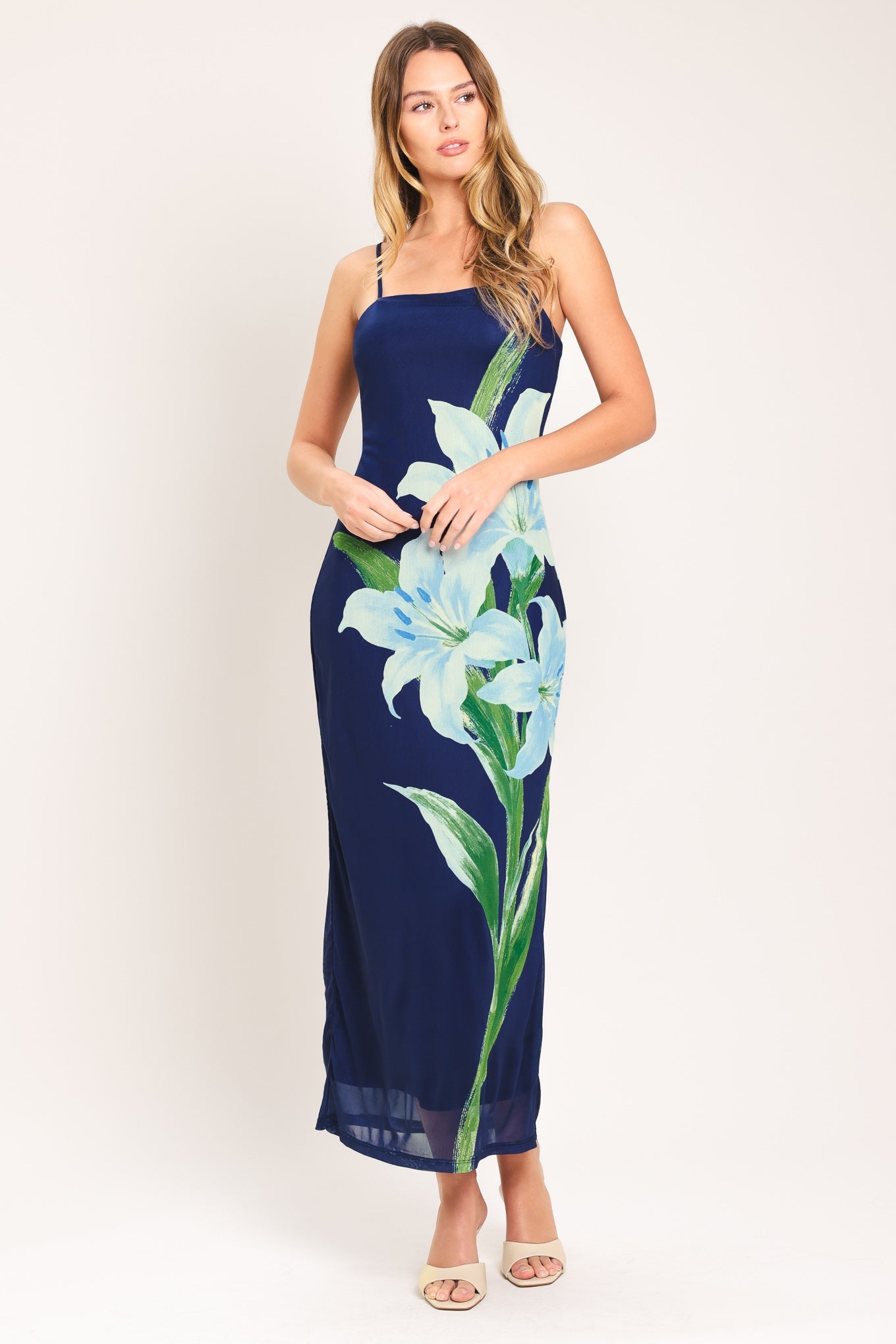 DEEP BLOOM POWER MESH MIDI DRESS - Glamourous Grace