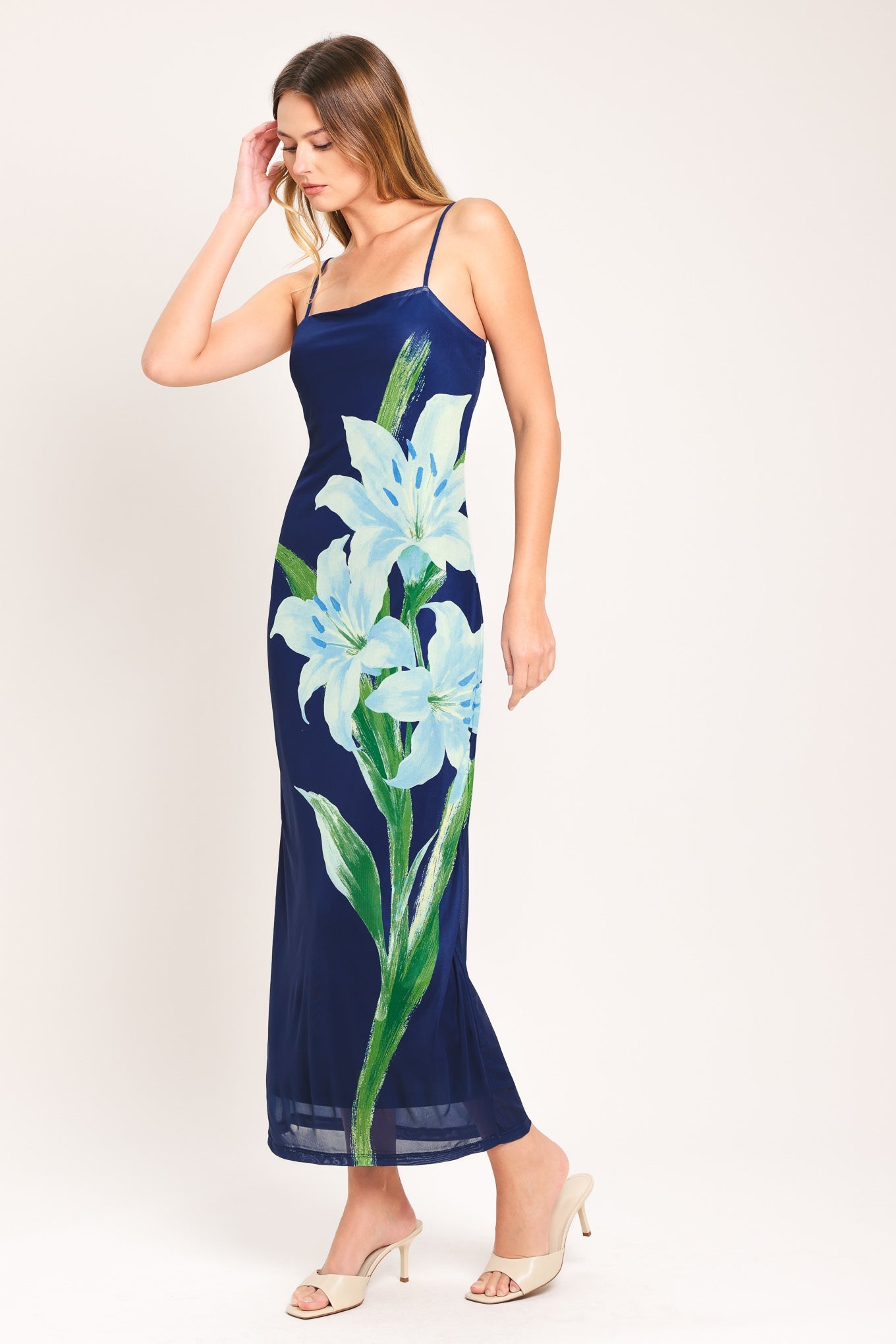 DEEP BLOOM POWER MESH MIDI DRESS - Glamourous Grace