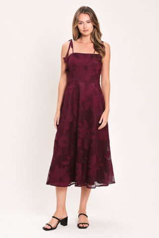 SANDY BLOOM FLORAL WOVEN LACE MIDI DRESS