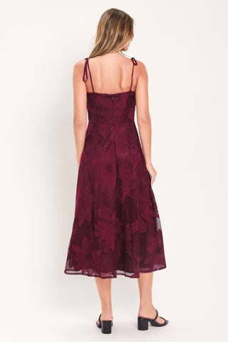 SANDY BLOOM FLORAL WOVEN LACE MIDI DRESS