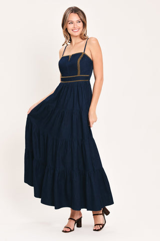 STARS ALONG THE SEAM DENIM MAXI DRESS