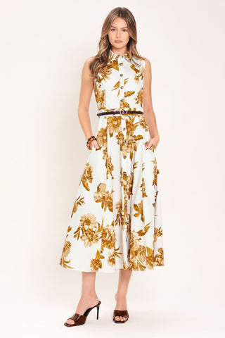 GOLDEN PETALS WOVEN MIDI DRESS