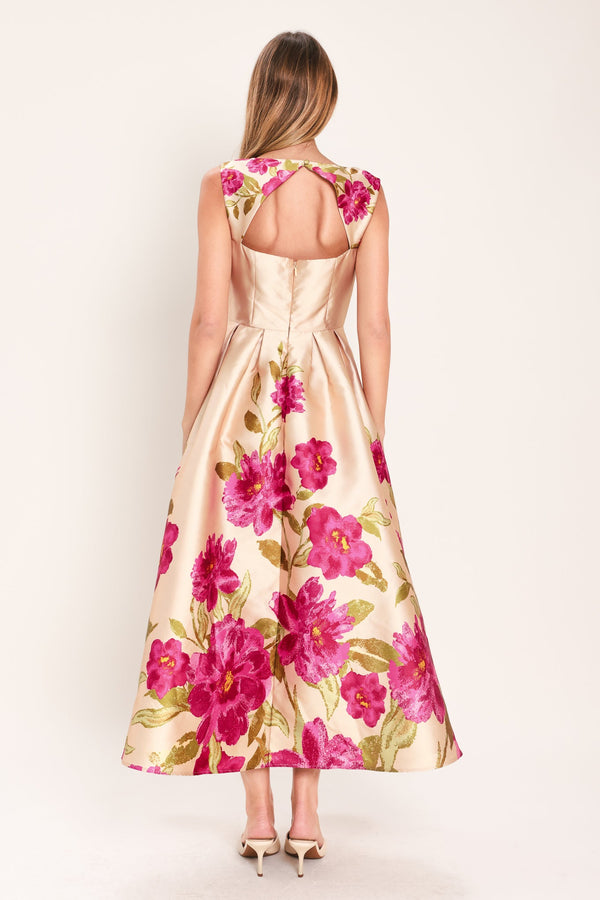 SOFT SATIN FLORAL WOVEN MIDI DRESS - Glamourous Grace