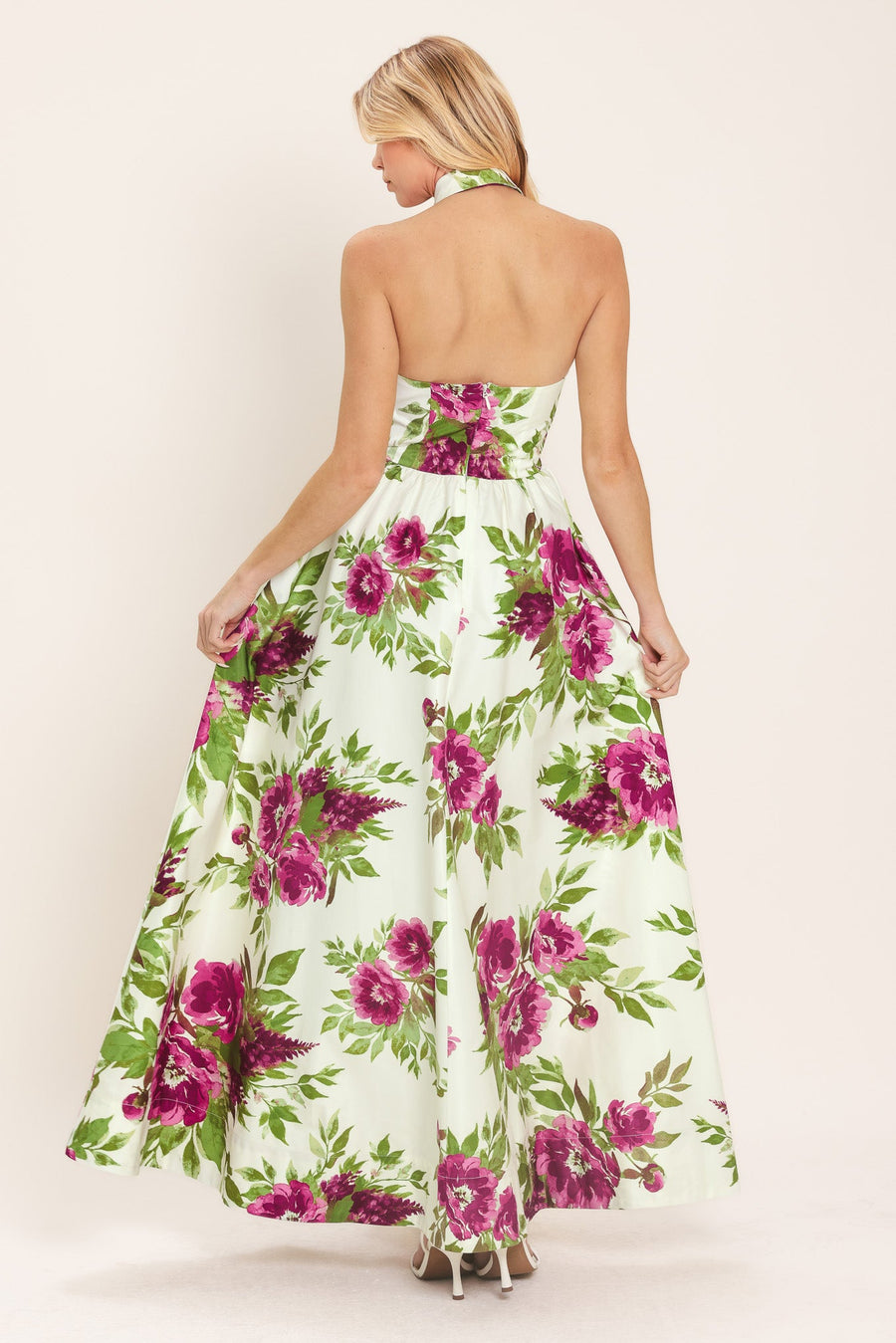 FUCHSIA ROSE HALTER WOVEN MAXI DRESS - Glamourous Grace