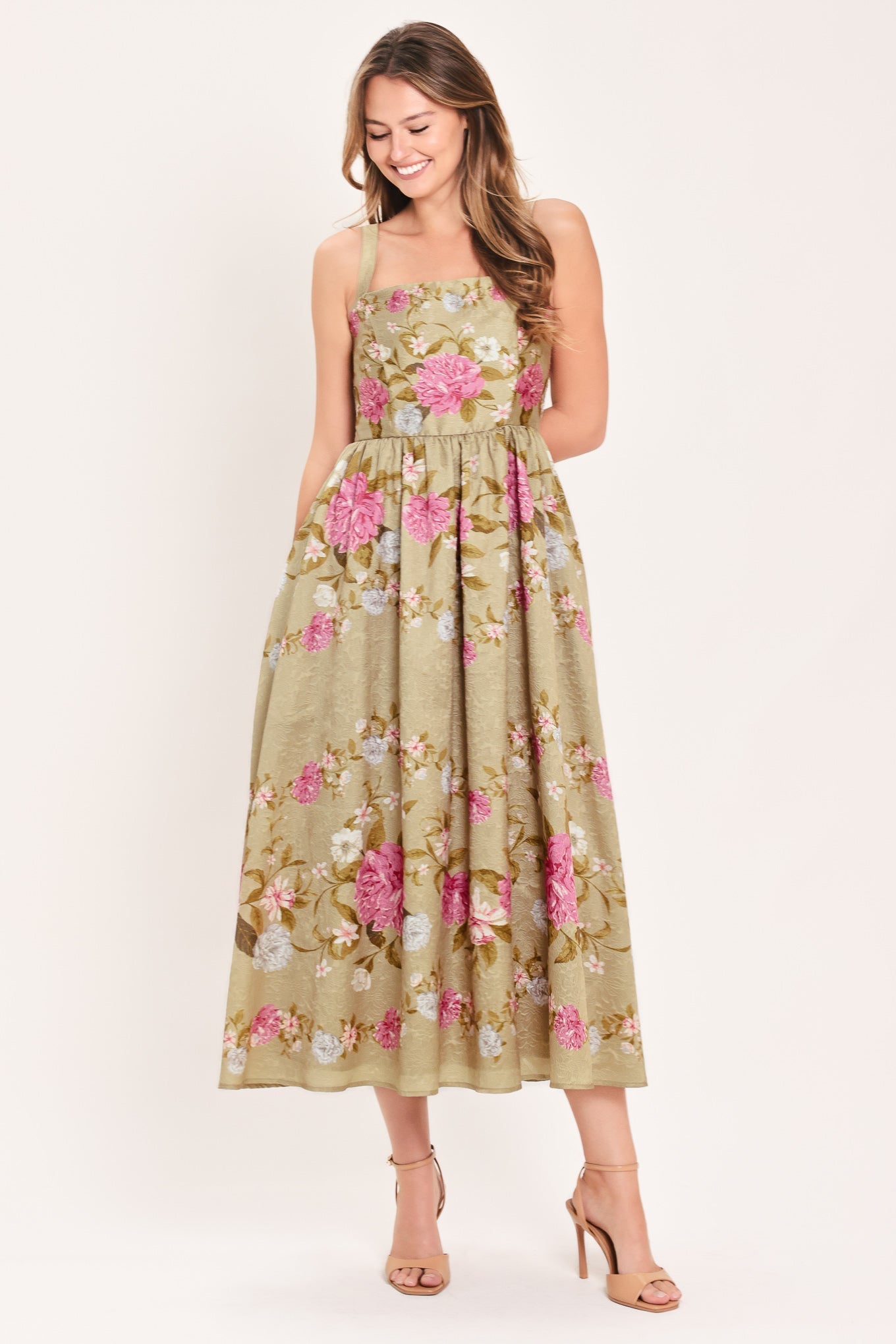 SWEET PEONY MORNING WOVEN MIDI DRESS - Glamourous Grace