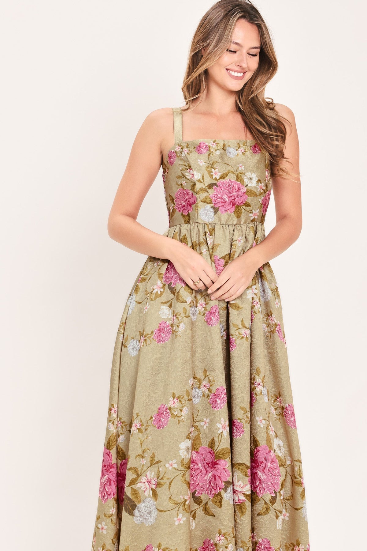 SWEET PEONY MORNING WOVEN MIDI DRESS - Glamourous Grace