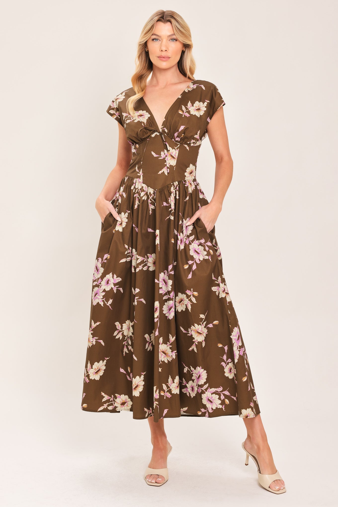 BROWN DAISY WOVEN MIDI DRESS - Glamourous Grace