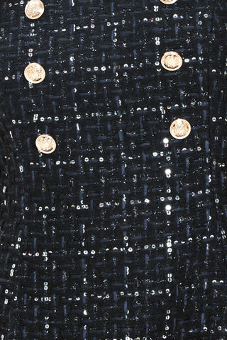 NAVY SPARK NAVY SEQUIN TWEED BUTTON-DETAIL MINI DRESS