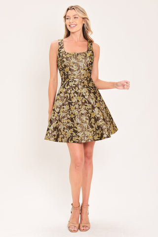 ANTIQUE GOLDEN SWIRL WOVEN MINI DRESS