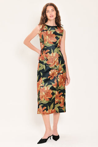 STARRY NOIR BLACK METALLIC TEXTURED COLUMN DRESS