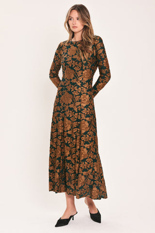 EMERALD ENCHANTMENT KELLY GREEN BURNOUT VELVET MAXI DRESS