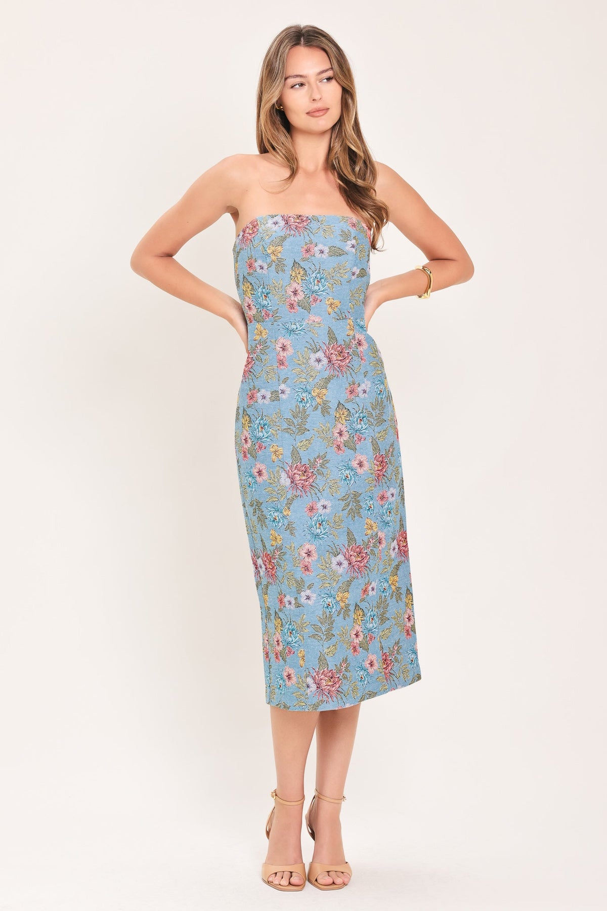 CELESTIAL GARDEN JACQUARD WOVEN TUBE DRESS - Glamourous Grace