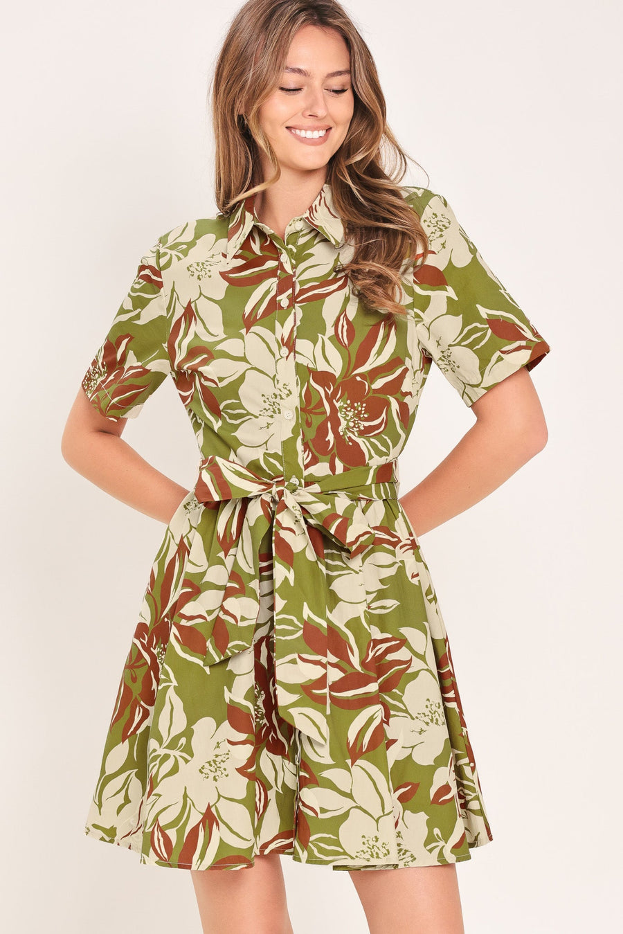 VERDANT ESCAP WOVEN MINI SHIRT DRESS - Glamourous Grace