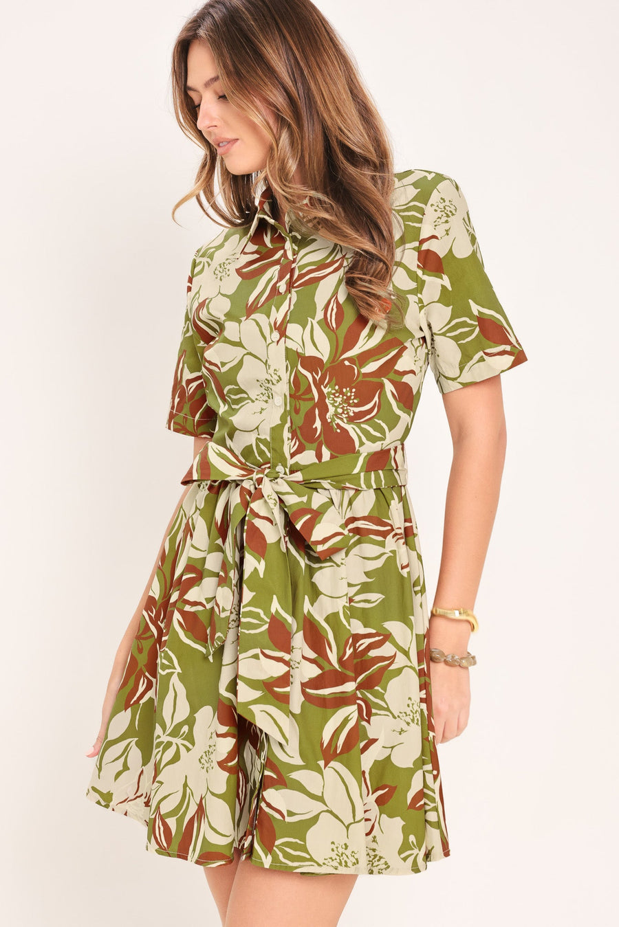 VERDANT ESCAP WOVEN MINI SHIRT DRESS - Glamourous Grace