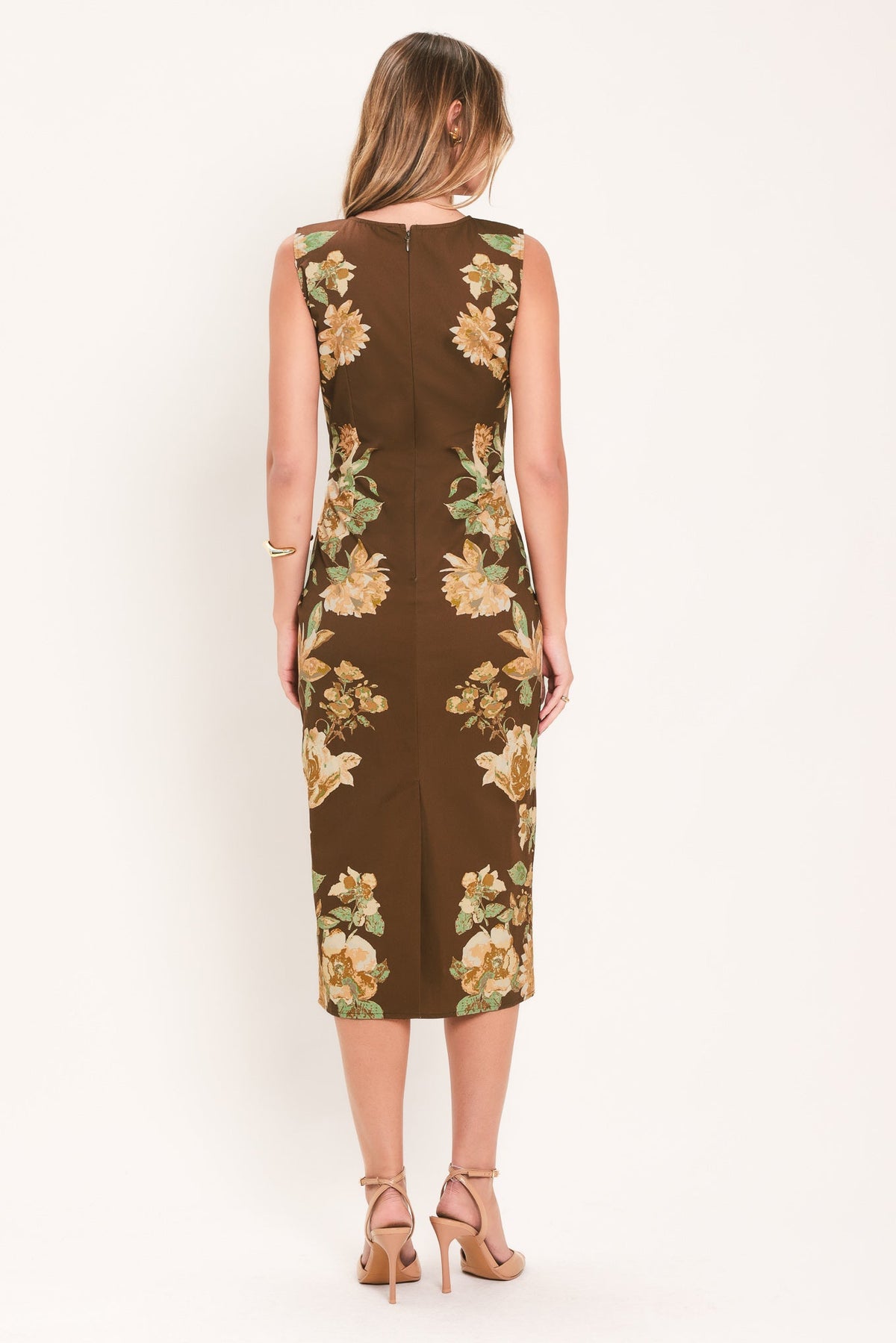 SEPIA FLORA SCULPTURE WOVEN MIDI DRESS - Glamourous Grace