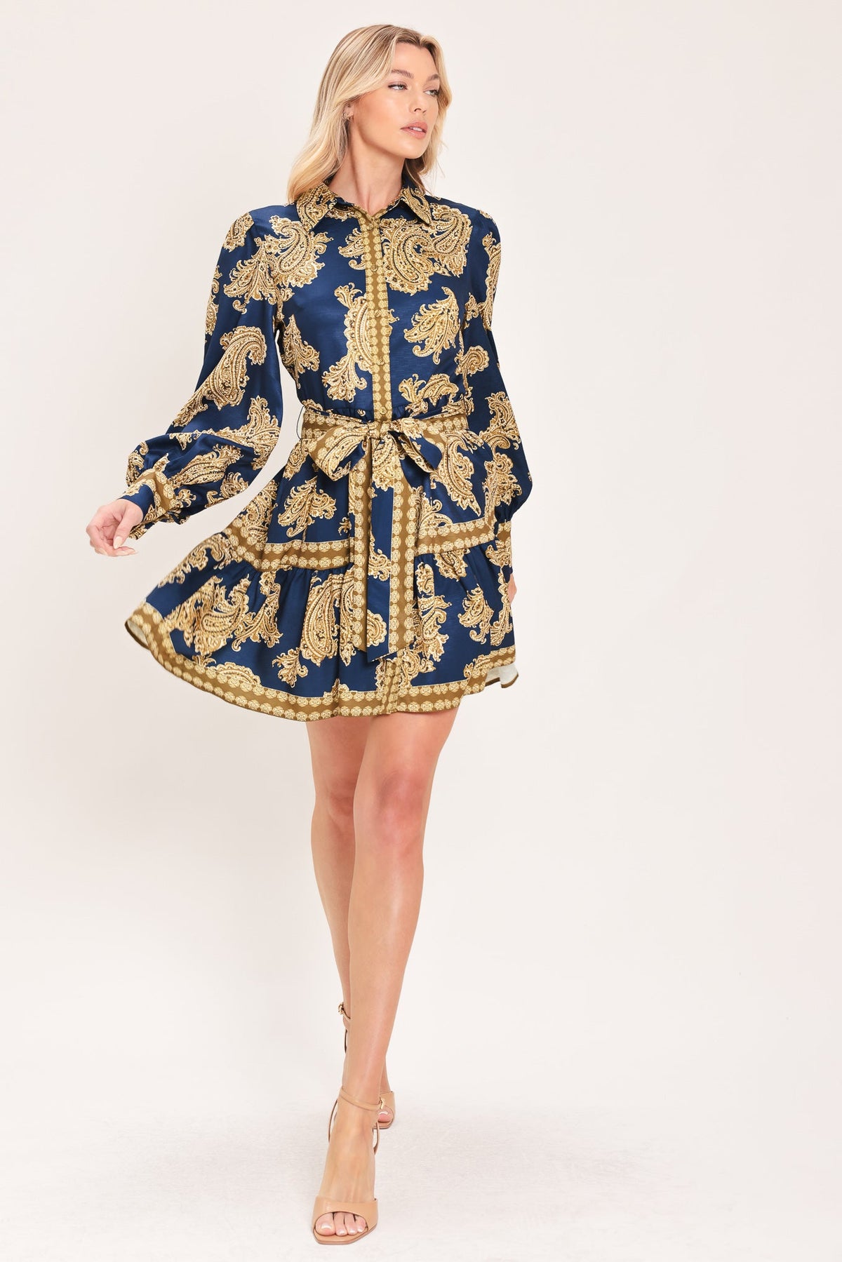 SAPPHIRE ORNAMENT WOVEN MINI SHIRT DRESS - Glamourous Grace