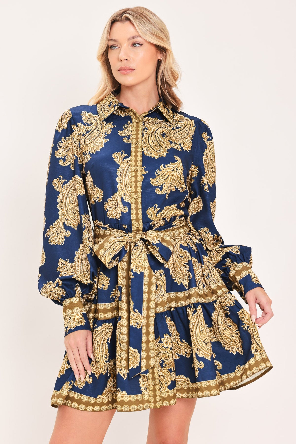 SAPPHIRE ORNAMENT WOVEN MINI SHIRT DRESS - Glamourous Grace