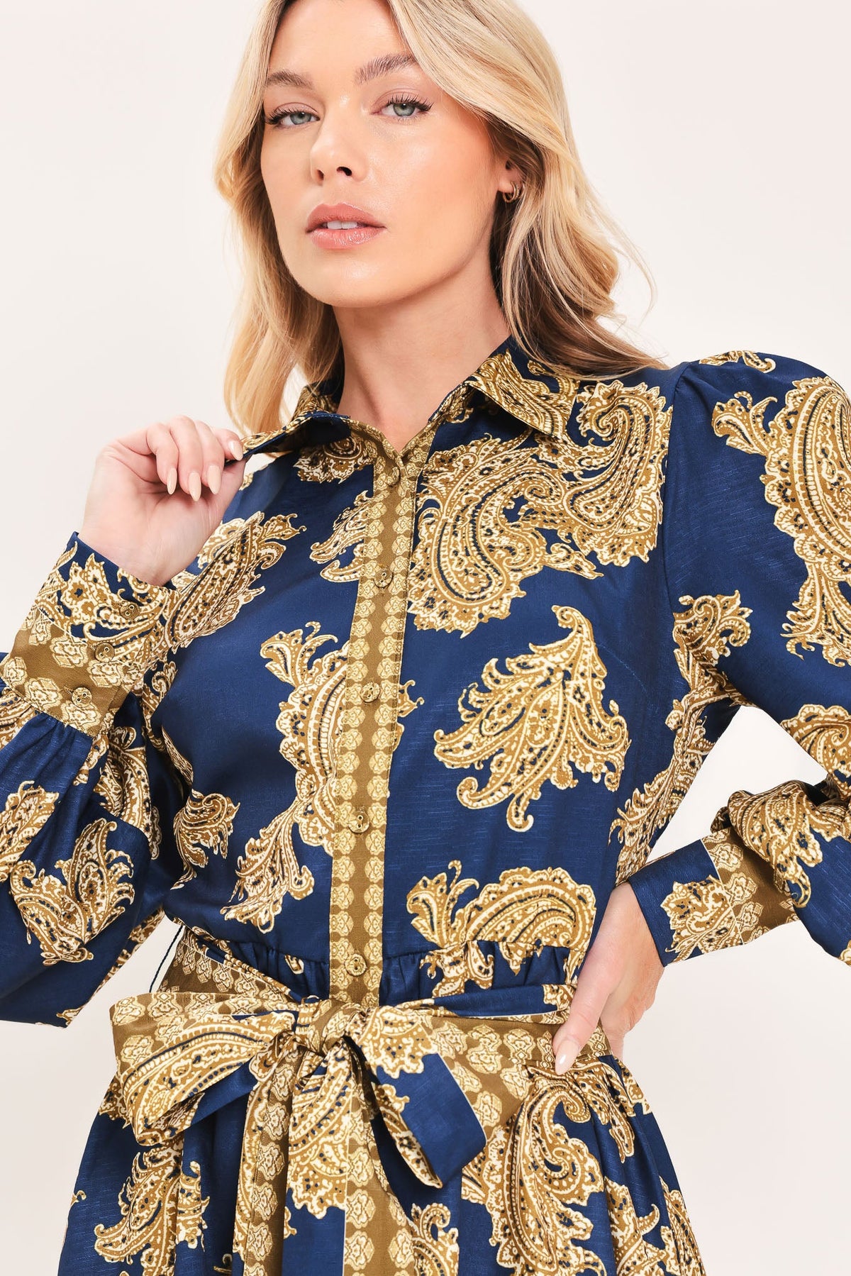 SAPPHIRE ORNAMENT WOVEN MINI SHIRT DRESS - Glamourous Grace