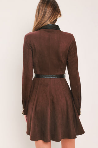 FALLING FOR YOU BURGUNDY FAUX SUEDE TIE-WAIST MINI DRESS