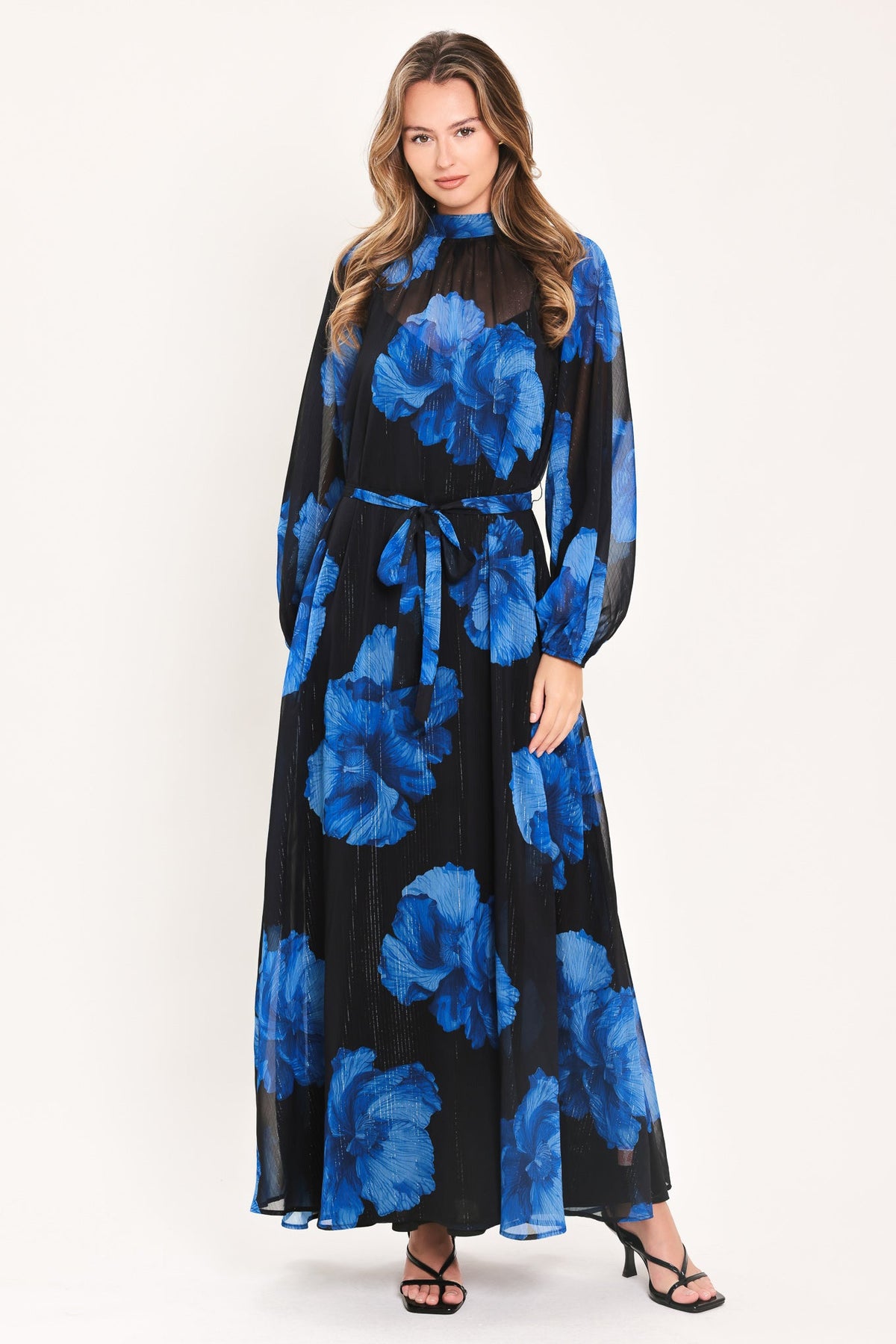 COBALT PETALS IN SHADOW WOVEN MAXI DRESS - Glamourous Grace