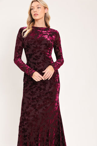 CABERNET FLORAL MUSE VELVET MIDI DRESS