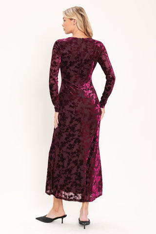 CABERNET FLORAL MUSE VELVET MIDI DRESS