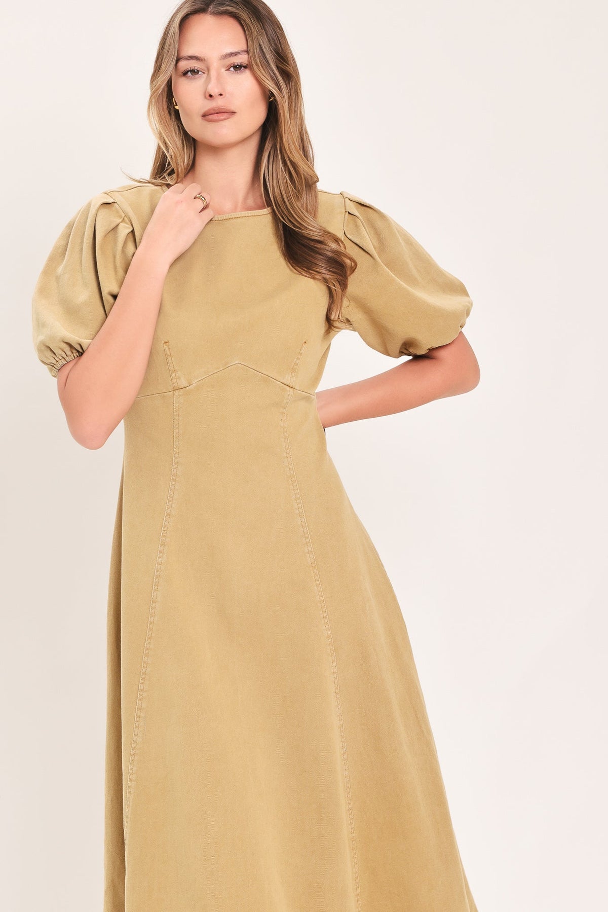 OCHRE COTTAGE POISE WOVEN MIDI DRESS - Glamourous Grace