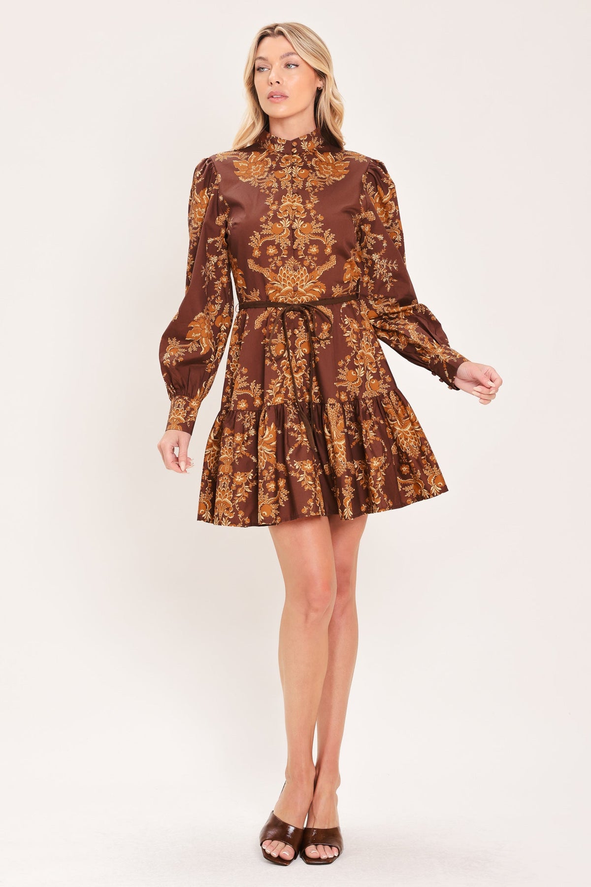 AUTUMN DAMASK SWAY WOVEN MINI DRESS - Glamourous Grace