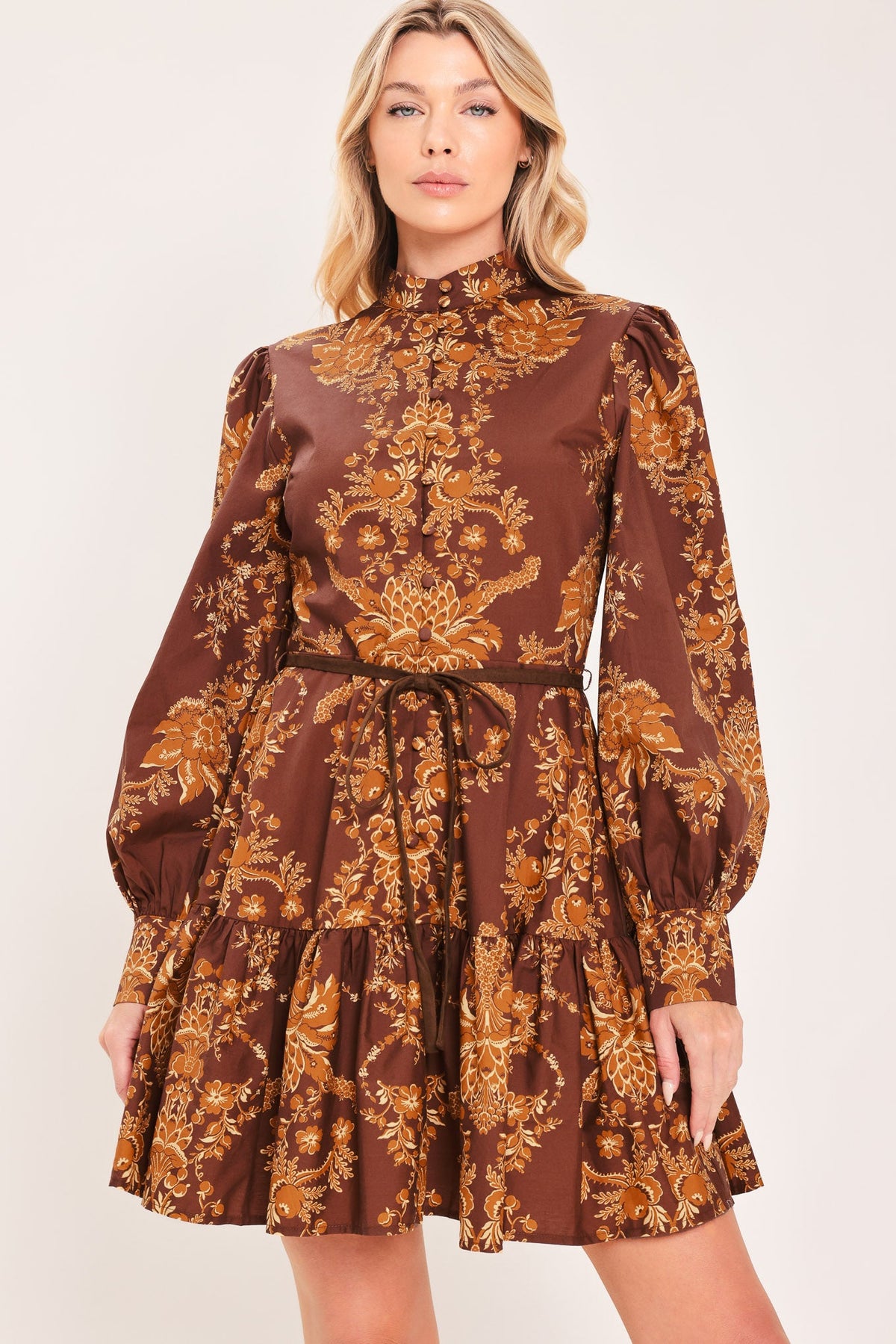 AUTUMN DAMASK SWAY WOVEN MINI DRESS - Glamourous Grace
