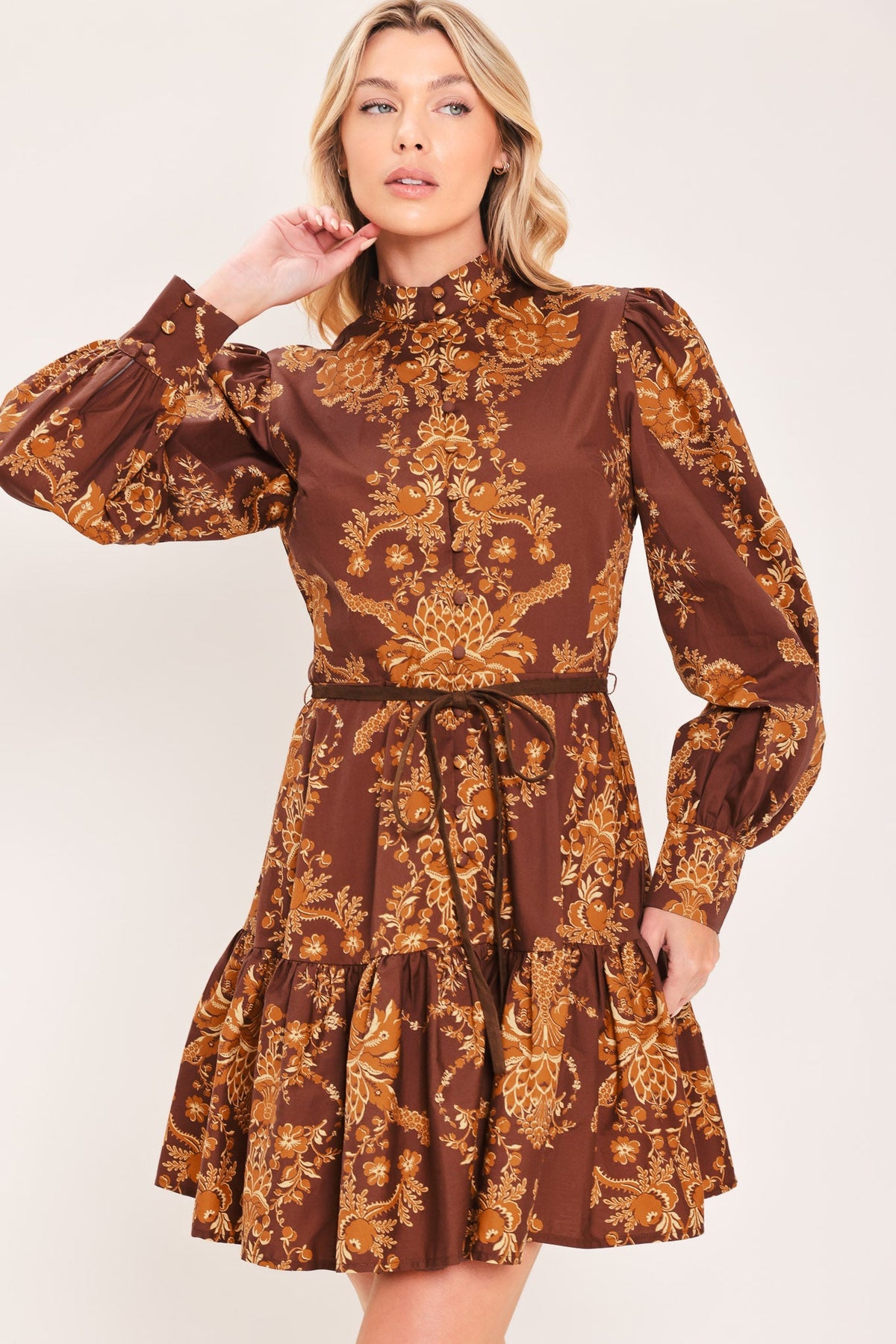 AUTUMN DAMASK SWAY WOVEN MINI DRESS - Glamourous Grace