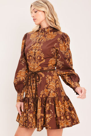 AUTUMN DAMASK SWAY WOVEN MINI DRESS