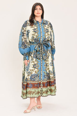 SKYBORNE ORNAMENTAL GRACE WOVEN MIDI SHIRT DRESS - Glamourous Grace
