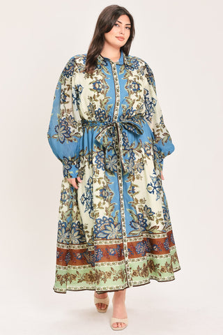 SKYBORNE ORNAMENTAL GRACE WOVEN MIDI SHIRT DRESS