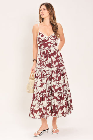 ROMANCE IN WINE WOVEN MIDI DRESS