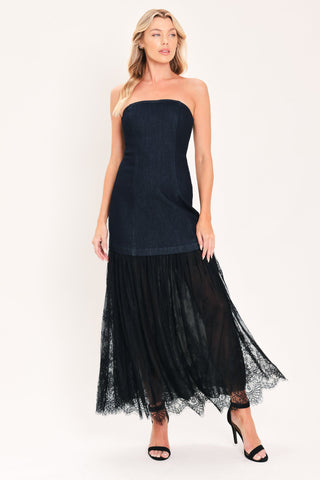MIDNIGHT COLUMN MUSE DENIM TUBE DRESS