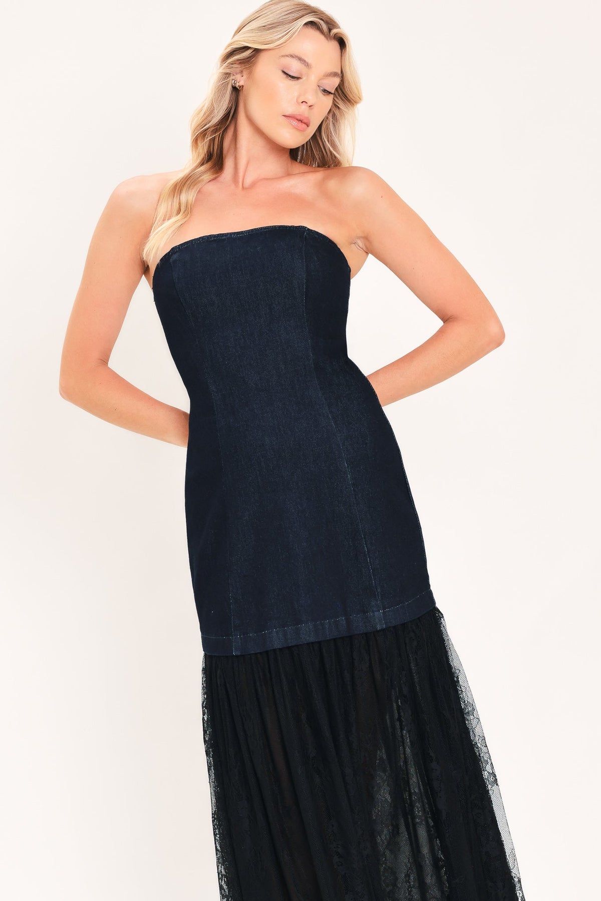 MIDNIGHT COLUMN MUSE DENIM TUBE DRESS - Glamourous Grace