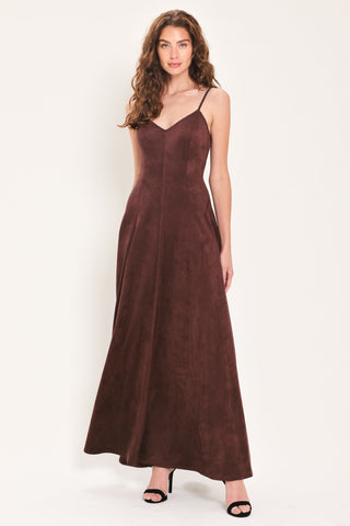 RAISIN RENDEZVOUS FAUX SUEDE MAXI DRESS