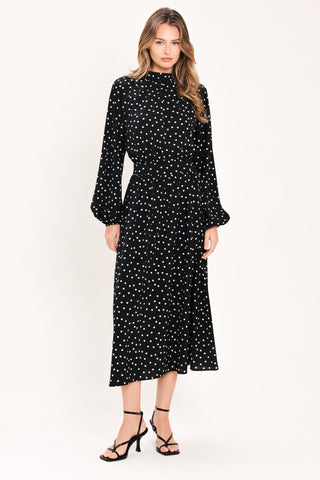 MIDNIGHT SPRINKLE WALTZ WOVEN MIDI DRESS