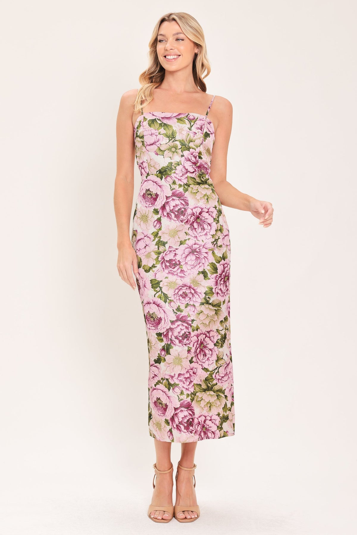 POWDER PETAL POISE JACQUARD WOVEN COLUMN DRESS - Glamourous Grace
