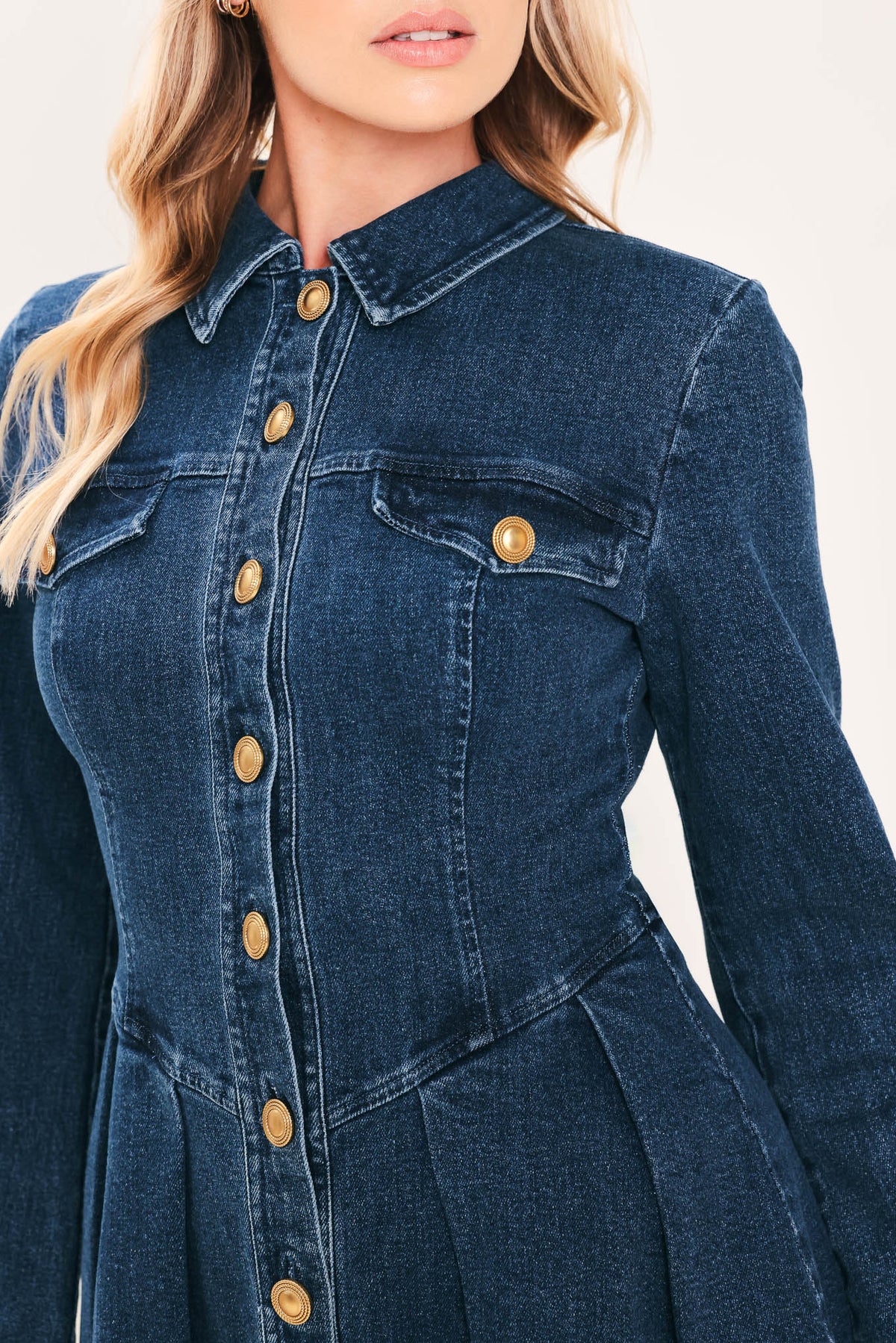 DENIM HERITAGE FLARE MINI DRESS - Glamourous Grace
