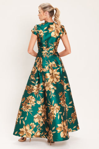 EMERALD GOLDEN BLOOM WOVEN MAXI DRESS