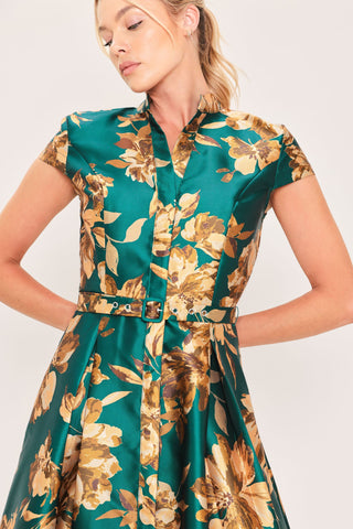 EMERALD GOLDEN BLOOM WOVEN MAXI DRESS