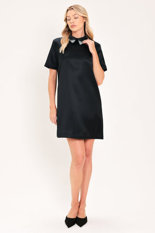 ONYX COLLAR GLOW WOVEN MINI DRESS