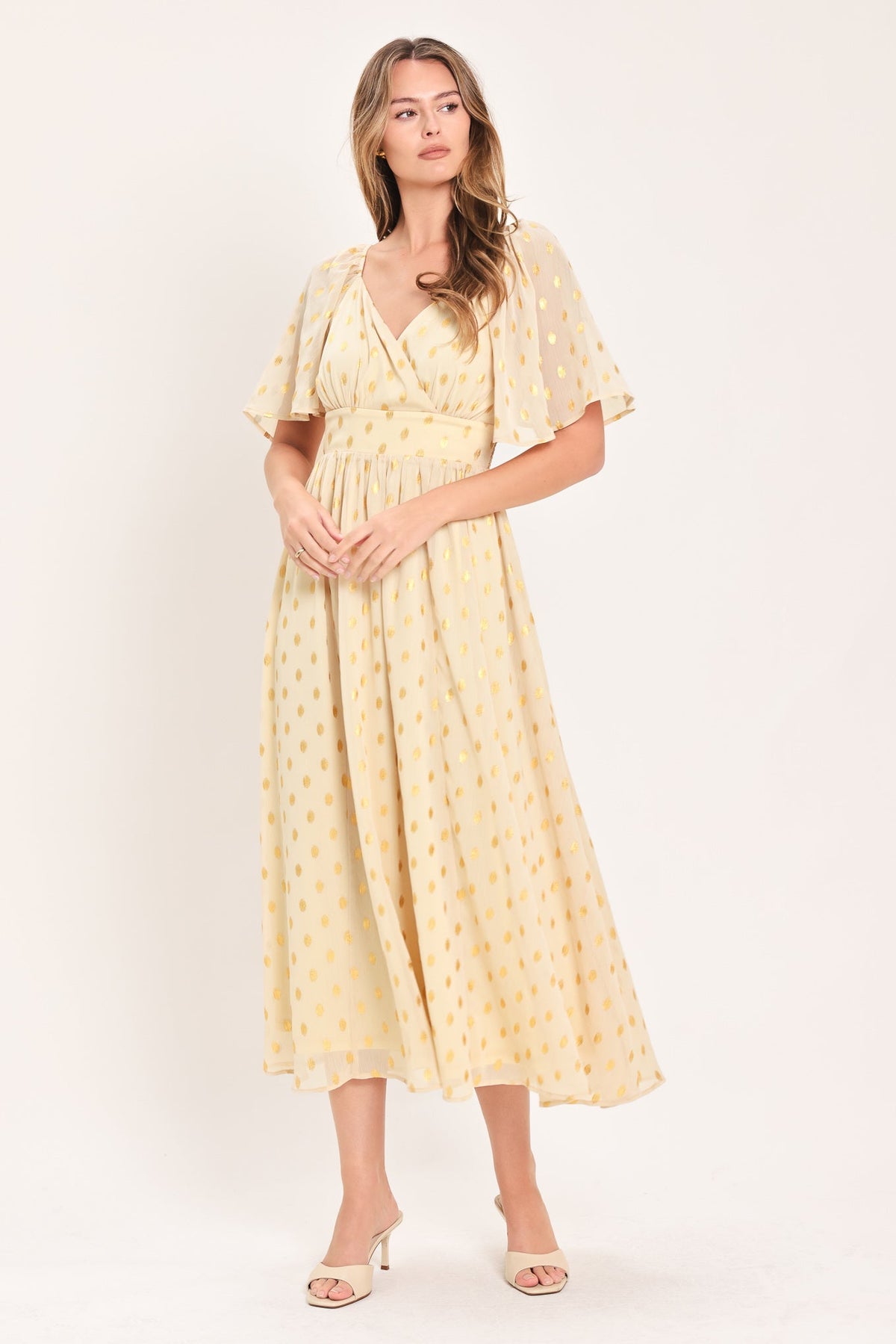 SHIMMERING SKY AFFECTION WOVEN MIDI DRESS - Glamourous Grace