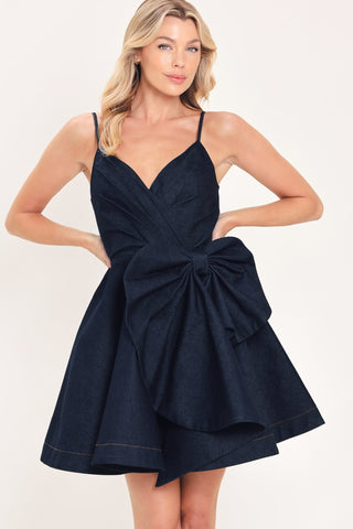 DEEP BLUE CELEBRATION DENIM MINI DRESS