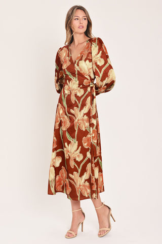FALLING FOR YOU FAUX WRAP MIDI DRESS