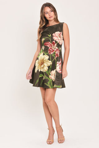 COCOA FLIRT DARK BROWN PRINTED SKATER MINI DRESS