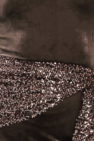 ESPRESSO EVENING VELVET SEQUIN-SCARF MIDI DRESS
