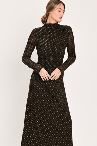 COCOA VEIL DARK BROWN BURNOUT VELVET MESH MAXI DRESS